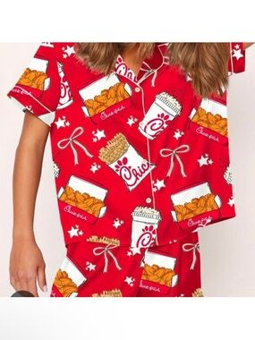 Sheeshow Red Chik Fil A Women’s Pajamas Sz M Fast-Food Print Pajama Set